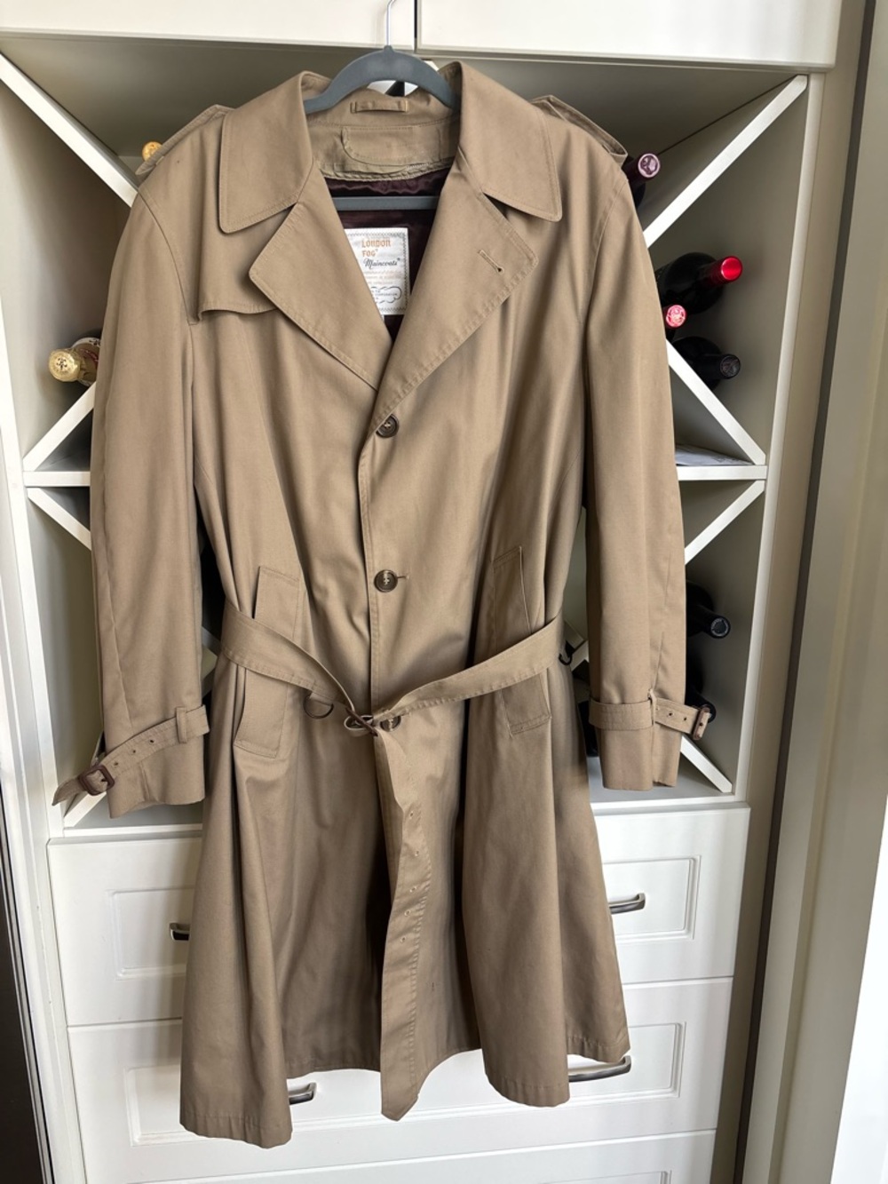 London Fog Tan Trench Raincoat size 46 regular has wool zip zip out lining